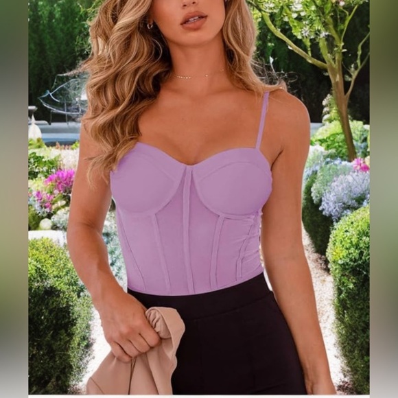 NWT Women's Trendy Sexy Mesh Spaghetti Strap Slimming Bustier Purple Size L - Picture 6 of 10